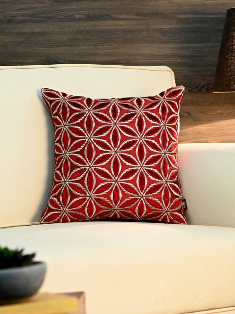 

Pure Home and Living Red & Cream-Coloured Embroidered Single Square Cushion Cover