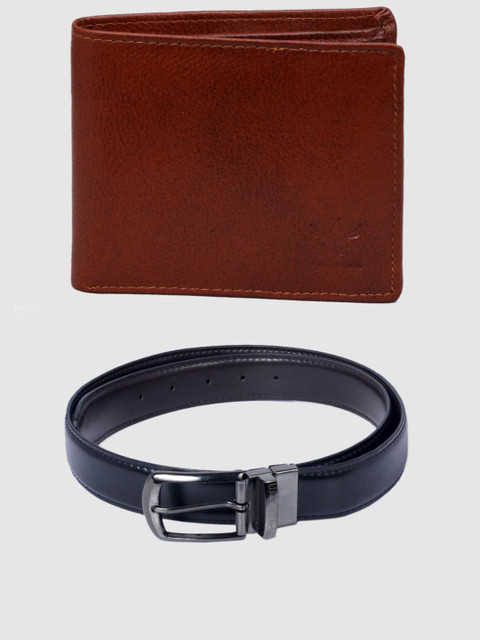 

Krosshorn Men Brown & Black Solid Leather Accessory Gift Set