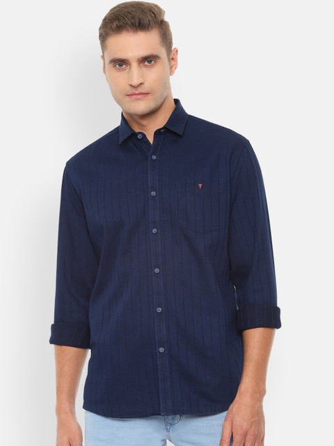 

Louis Philippe Jeans Men Navy Blue Slim Fit Striped Casual Shirt
