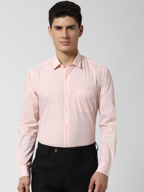 

Peter England Men Peach-Coloured & White Regular Fit Striped Formal Shirt