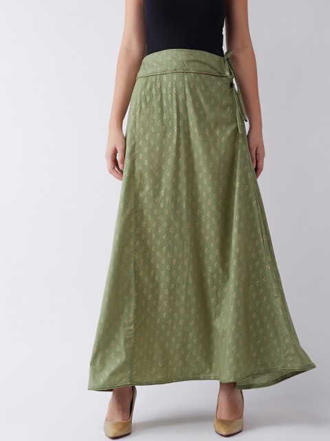 

Green Gold Leaf Print Skirt
