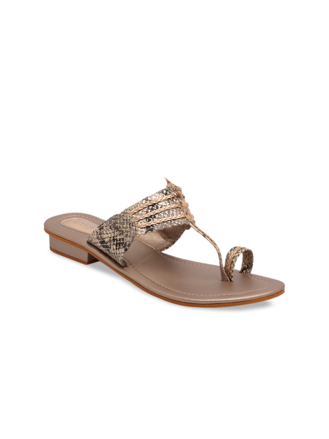 

ERIDANI Women Rose Gold-Toned Woven Design One Toe Flats