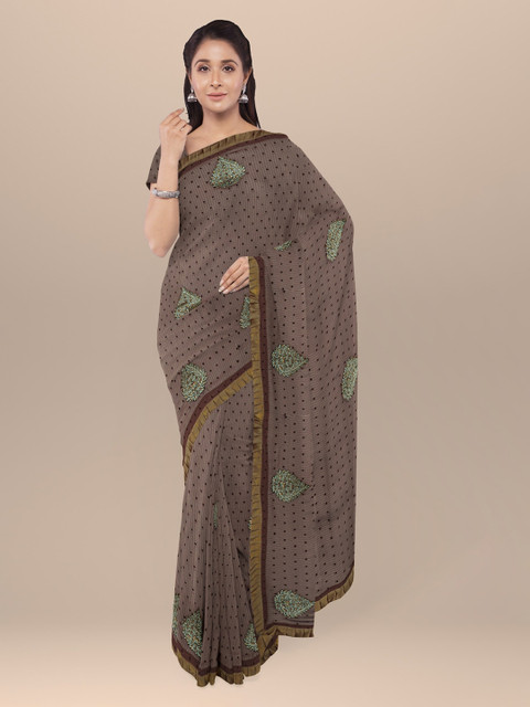 

KLM Fashion Mall Brown Printed Poly Georgette Saree