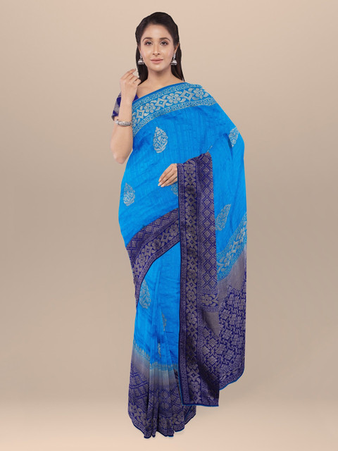 

KLM Fashion Mall Blue Printed Silk Blend Saree