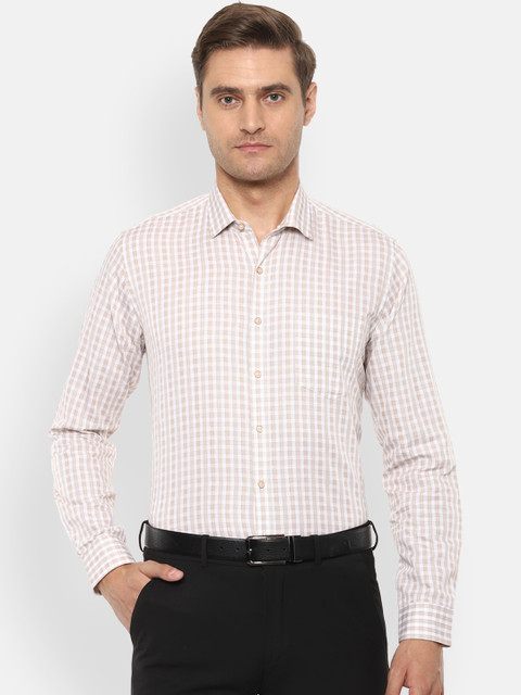 

Van Heusen Men Beige & White Slim Fit Checked Formal Shirt