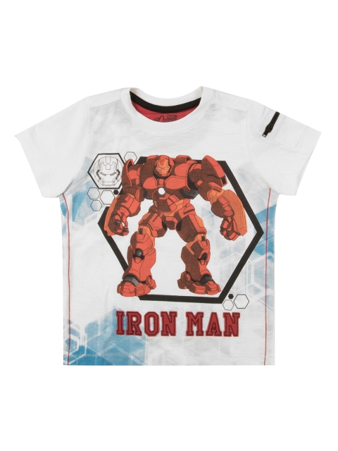

Colt Boys Off-White & Orange Iron Man Printed Round Neck T-shirt