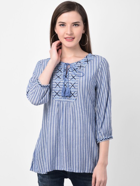 

Latin Quarters Women Blue Striped Tunic