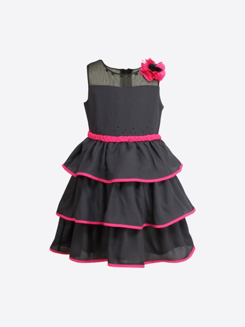 

CUTECUMBER Girls Black Solid Tiered Dress