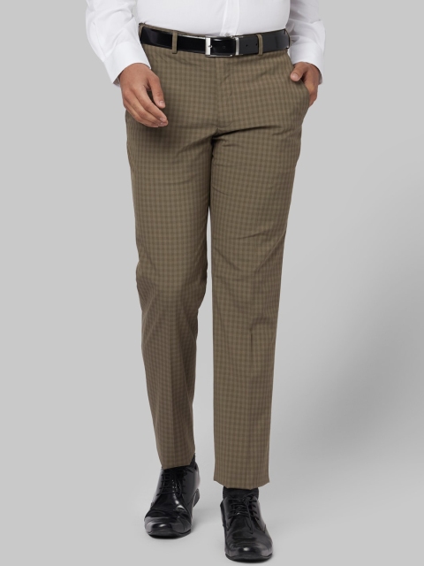 

Park Avenue Men Brown Regular Fit Checked Formal Trousers