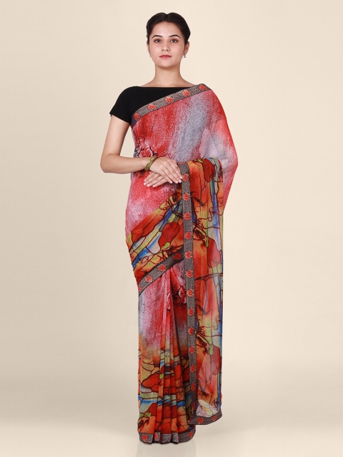 

CLAI WORLD Red Printed Poly Georgette Saree