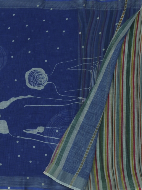 

Pothys Blue Printed Linen Blend Saree