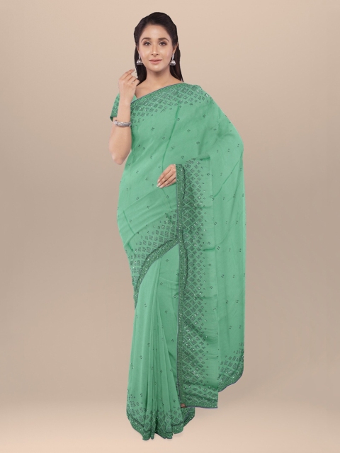 

KLM Fashion Mall Green Printed Poly Georgette Saree
