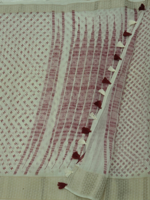 

Pothys Cream-Coloured & Green Pure Cotton Printed Chanderi Saree