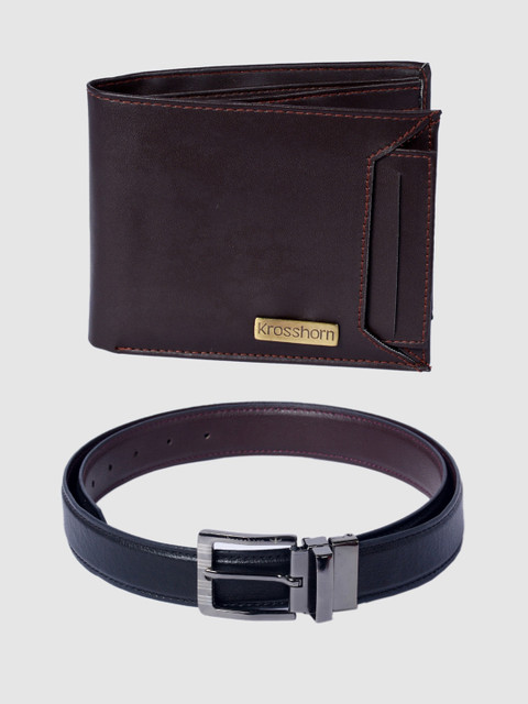 

Krosshorn Men Brown Leather Accessory Gift Set
