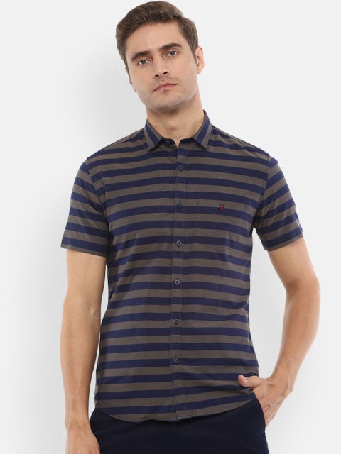 

Louis Philippe Sport Men Navy Blue & Grey Slim Fit Striped Casual Shirt