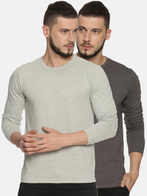 

IVOC Men Pack of 2 Solid Round Neck T-shirts, Grey