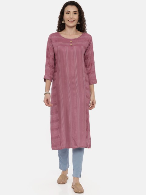 

GOLDSTROMS Women Mauve Embroidered Straight Kurta