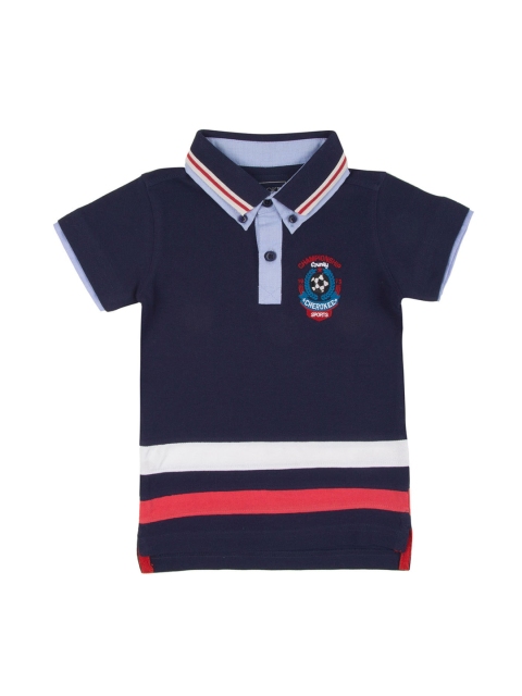 

Cherokee Boys Navy Blue Striped Polo Collar T-shirt
