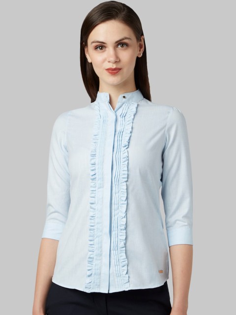 Park Avenue Women Blue Slim Fit Solid Formal Shirt