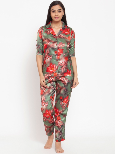 

Claura Women Green & Red Printed Night suit