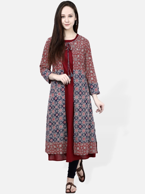 

Molcha Women Maroon Solid A-Line Kurta with Jacket