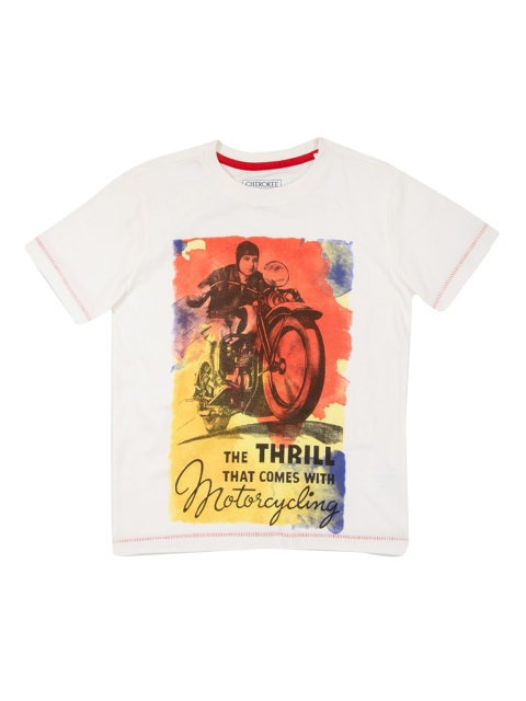 Cherokee Boys Off-White Printed Round Neck T-shirt
