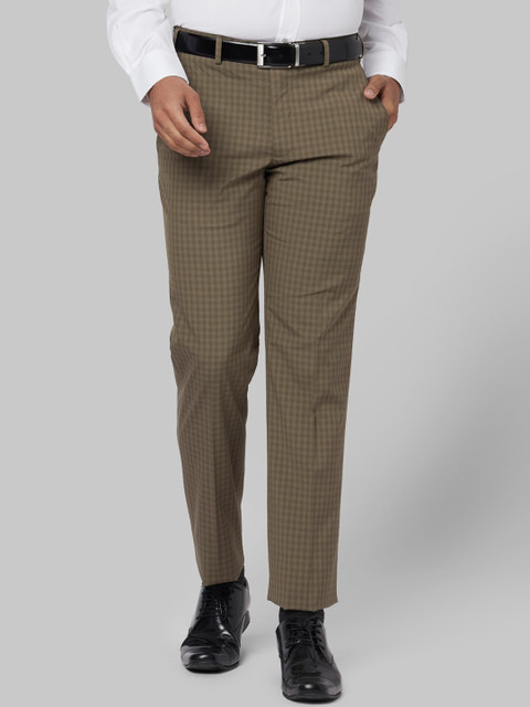 

Park Avenue Men Brown Regular Fit Checked Formal Trousers