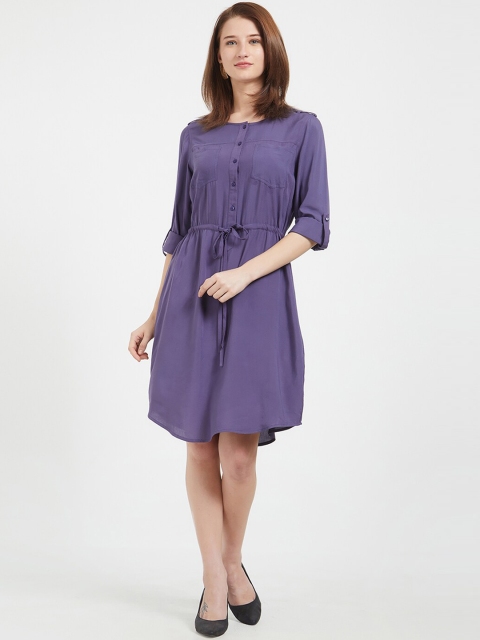 

109F Women Purple Solid Fit and Flare Dress