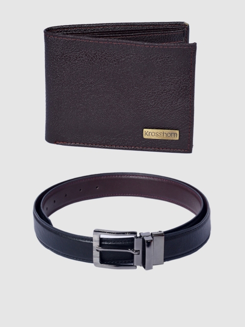 

Krosshorn Men Brown RFID Protected Genuine Leather Accessory Gift Set