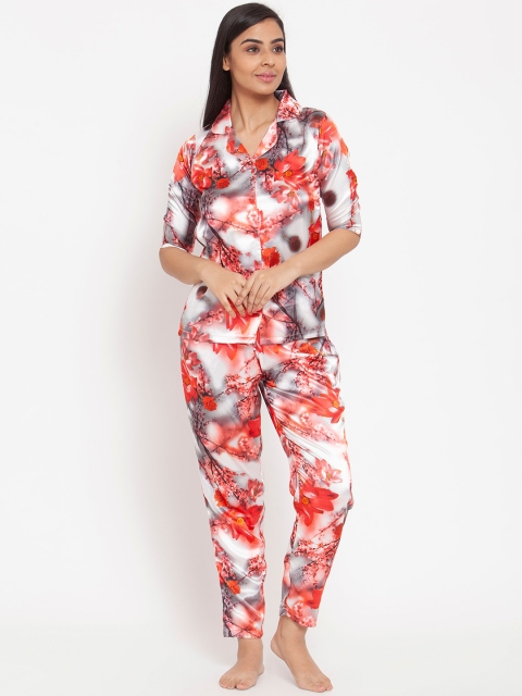 

Claura Women Grey & Peach-Coloured Printed Night suit