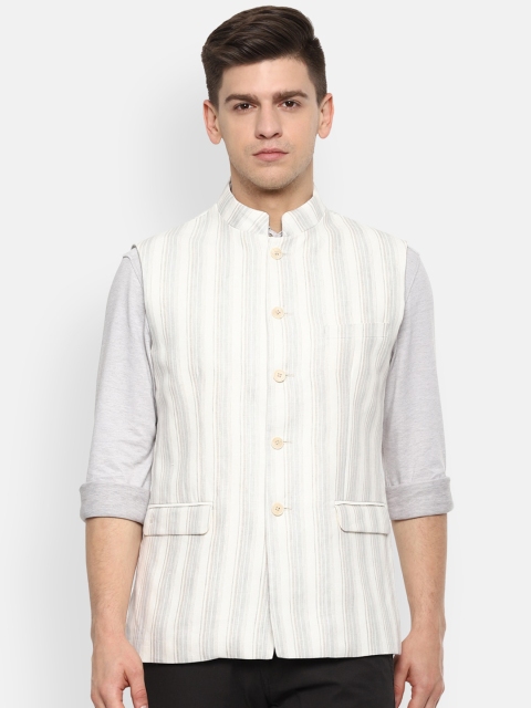 

Louis Philippe Men White Striped Waistcoat