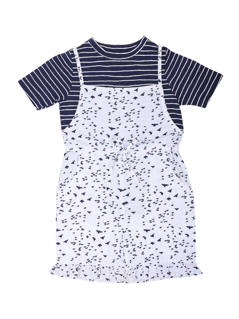 

First Kick Girls White & Navy Blue Printed Two-Piece