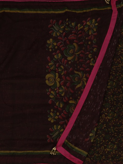 

Pothys Coffee Brown & Pink Jute Silk Striped Saree