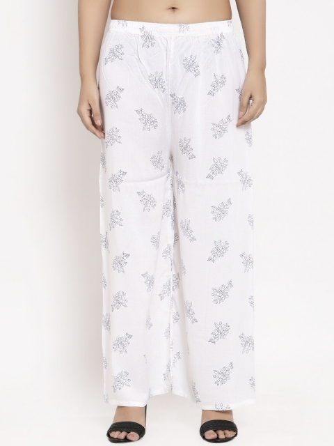 

KLOTTHE Women Off-White Printed Straight Palazzos