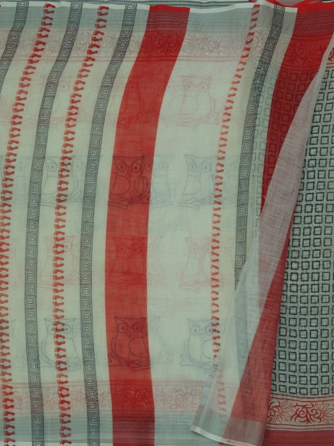 

Pothys White & Red Linen Blend Striped Saree