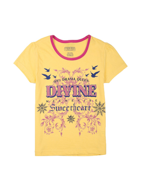 

Cherokee Girls Yellow Printed Round Neck T-shirt