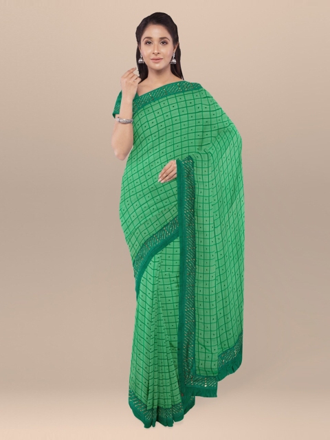 

KLM Fashion Mall Green Printed Poly Chiffon Saree