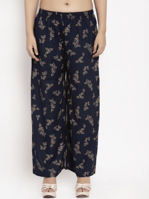 KLOTTHE Women Navy Blue Printed Straight Palazzos