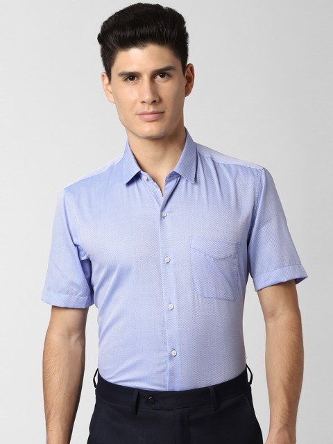 

Peter England Men Blue Regular Fit Self Design Formal Shirt