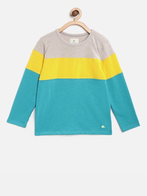

Cherry Crumble Kids Yellow Colourblocked Round Neck T-shirt