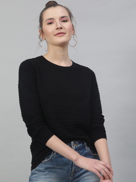 

STREET 9 Women Black Striped Sweatshirt