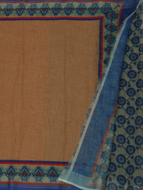 

Pothys Brown & Blue Linen Blend Solid Saree
