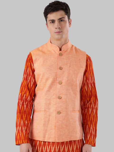 

Ethnix by Raymond Men Ornage Solid Pure Cotton Nehru Jacket, Orange