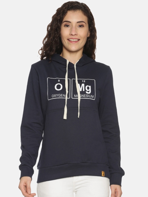 

Campus Sutra Women Blue Printed Hooded Sweatshirt