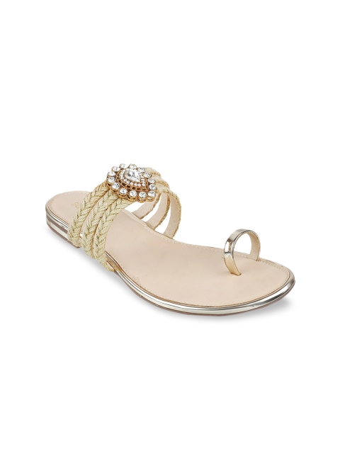 

SOLE HEAD Women Gold-Toned Woven Design One Toe Flats