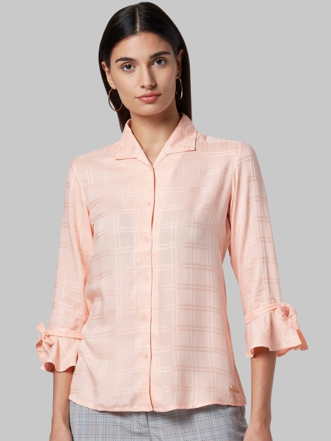

Park Avenue Woman Women Peach-Coloured Self Design Shirt Style Top