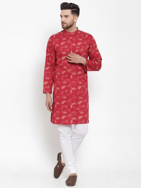 

NEUDIS Men Red & White Printed Kurta with Churidar