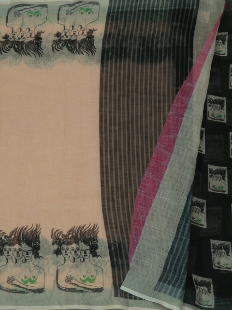 

Pothys Cream-Coloured Solid Linen Blend Saree