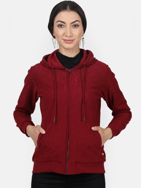 

Monte Carlo Women Maroon Self Design Hooded Sweatshirt