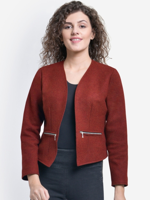 

Martini Women Rust Brown Solid Open Front Jacket